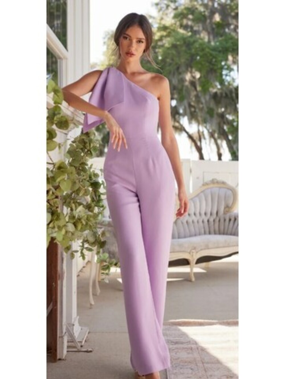 Dress the Population Tiffany One Shoulder Jumpsuit, Wisteria Size Medium